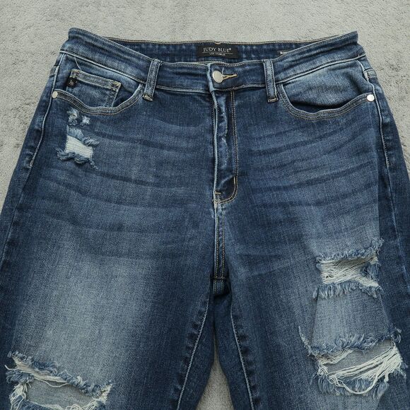Judy Blue Jeans Juniors 11/30 Blue High-Rise Boyfriend Fit 27" Inseam Destroyed - Picture 13 of 16